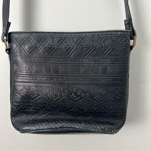 Vintage Tooled Leather Patterned Shoulder Bag